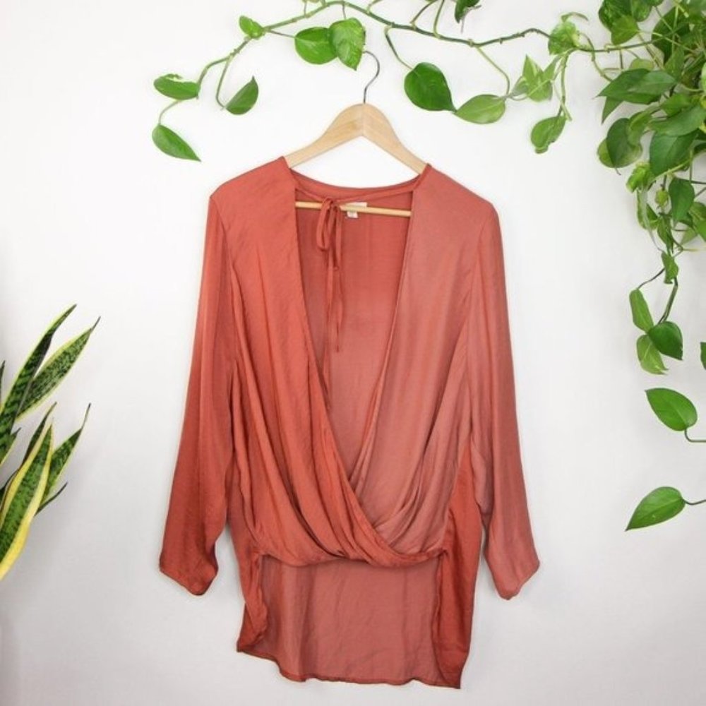 Urban Outfitters Long Sleeve Wrap Shirt Burnt Orange Rust Medium Oversized